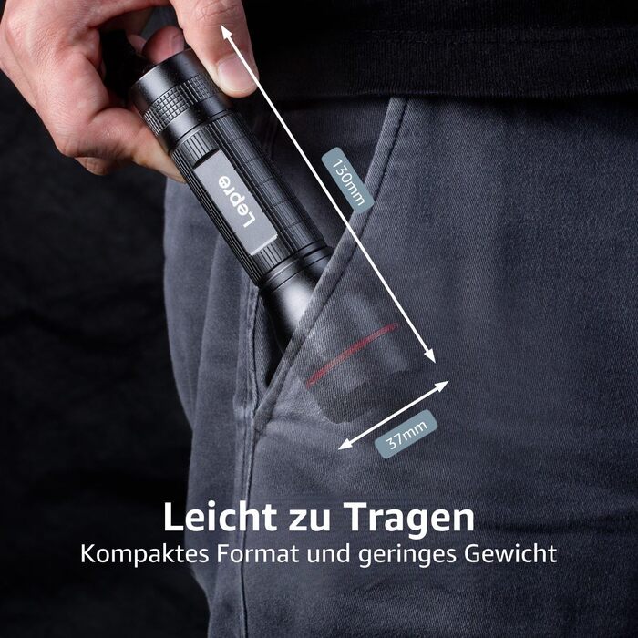 LED ліхтарик Lepro LE050 - екстремально яскравий, з кліпсою, зумується, 5 режимів, водонепроникний, для кемпінгу, відпочинку на природі, риболовлі, подарунок