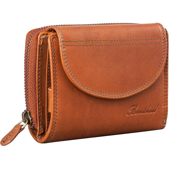 Benthill Women's Wallet Genuine Leather - Compact Leather Wallet with Plenty of Space - High-Quality Women's Wallet with Many Compartments, Color: Brown