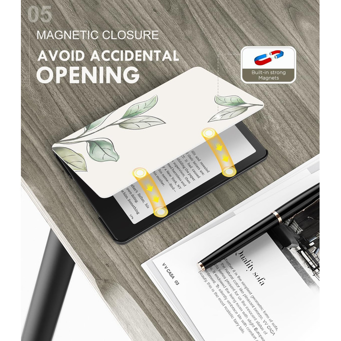 Чохол MoKo для Kindle Paperwhite 12th Gen 2024 та Kindle Colorsoft Signature Edition 2024, PU шкіра, авто-сон/пробудження, сірий ліс (листя)