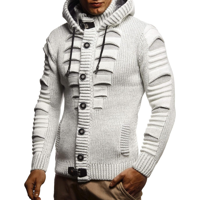 Чоловіча в'язана куртка Leif Nelson з капюшоном та блискавкою - кардиган з м'якого трикотажу для чоловіків, колір: кремово-сірий (M)
