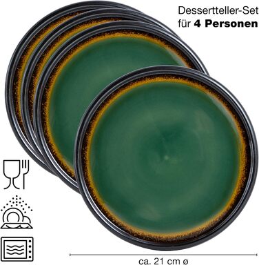 Тарілки Moritz & Moritz SOLID, набір 4 шт., 21 см, кераміка. Ідеально для десерту, випічки, сніданку. Набір посуду зеленого кольору