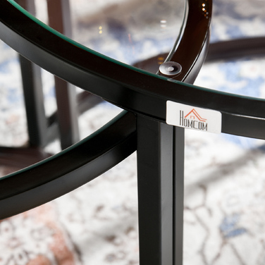 HOMCOM Set of 2 Side Tables with Black Steel Frame and Tempered Glass Tabletop, Partially Stackable for Living Room & Lounge