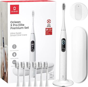 Oclean X Pro Elite: Електрична звукова зубна щітка з 7 насадками, підставка та чохол для подорожей, чорна