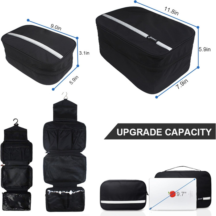 Чоловіча/Жіноча сумка-органайзер для косметики Jieei, водонепроникна, з 4 відділеннями, складна, компактна (L-чорний, L)