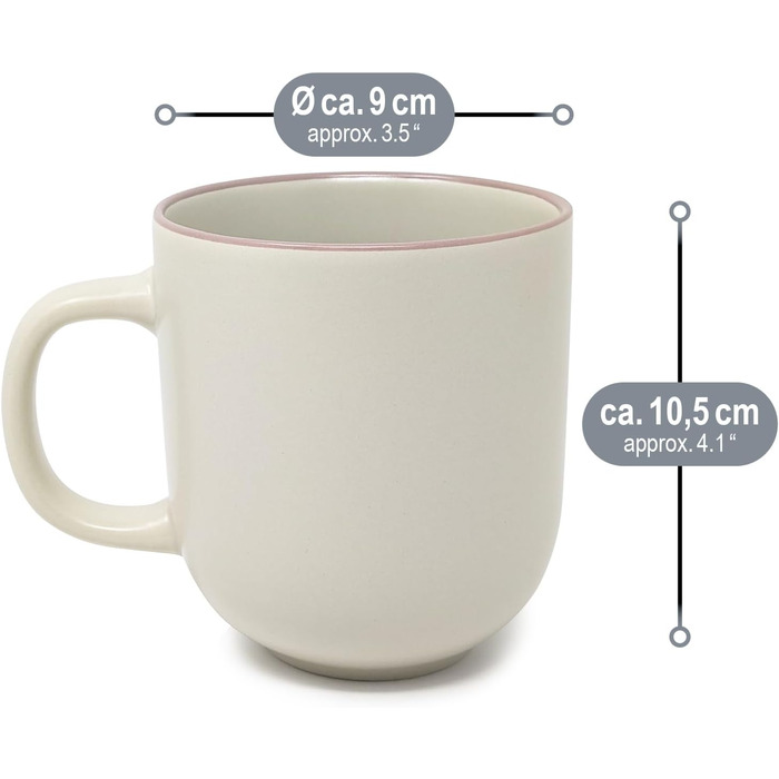 Набір керамічних кавових чашок Com-Four® 6 шт. 350 мл: чайник для гарячих та холодних напоїв, сучасний дизайн, кольорові чашки з ручкою (блакитний/зелений/сірий), 12 шт. (бежевий/рожевий)