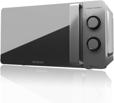 Мікрохвильова піч Cecotec ProClean 3160-Mirror, 20 л, покриття Ready2Clean, 800 Вт, гриль, 9 рівнів, таймер 30 хв, 3D Wave, срібна, дзеркальна дверцята