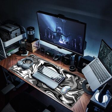 Ігровий килимок для миші Abetcabe XXL Gaming, підкладка на стіл 900 x 500 x 3 мм, чорно-сірий Fluid