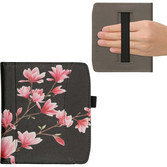 Чохол-книжка kwmobile для Pocketbook Era/Era Color з відділенням для карт та петлею для кріплення - дизайн 'Читаюча жінка' чорно-бежевий (Magnolien 33-02-01)