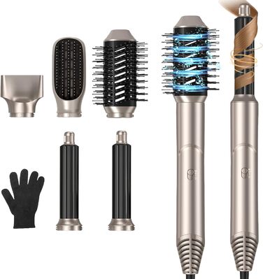Фен-стайлер 6 в 1 для волосся, Airstyler Set, автоматичний локонів, термощітка, фен, мультистайлер для жінок, чорний (золотий)