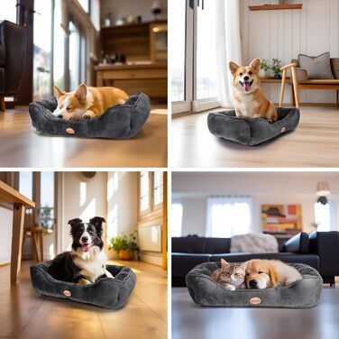 Dog Bed for Dogs 67x57cm, Non-Slip Dog Basket, Super Soft Fiber Filling, Washable Pet Bed for Small and Medium Dogs and Cats (L 87 x W 77 x H 18 cm, Black)