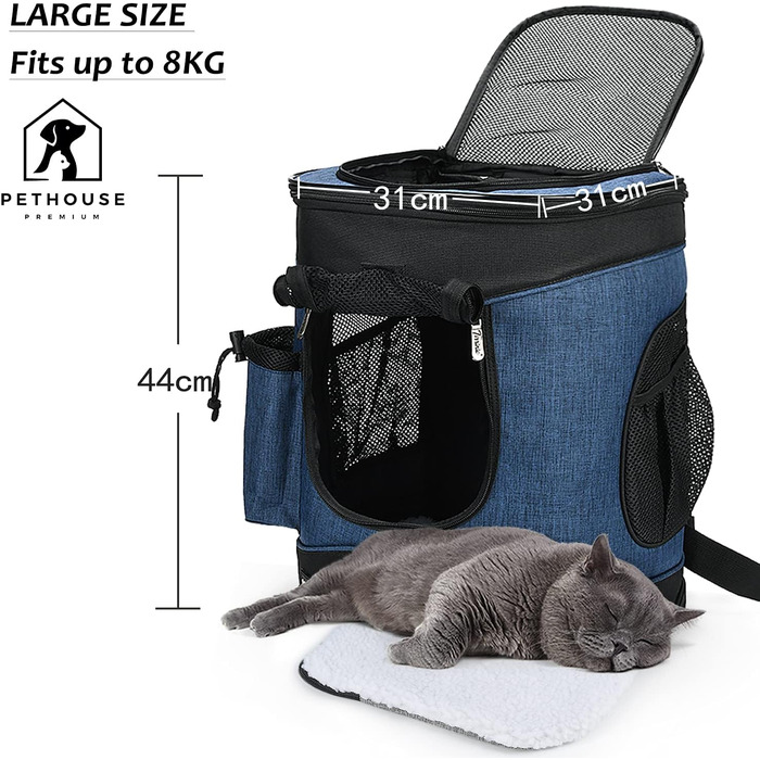 Kato Pet Carrier Backpack for Dogs & Cats - Breathable Mesh Travel Bag for Medium Dogs & Puppies - Portable Marine Blue