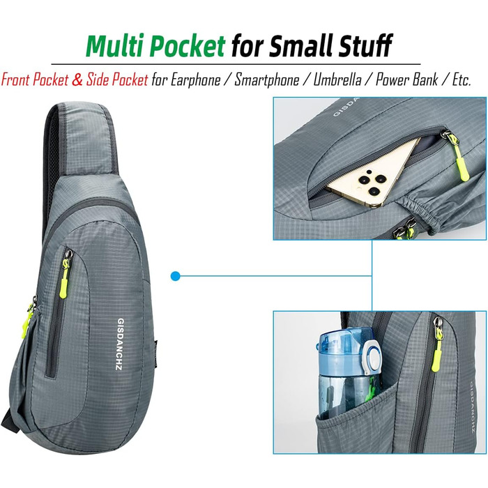 Водонепроникна сумка через плече з нейлону Gisdanchz - рюкзак-грудна сумка для спорту, подорожей (сірий, 41*21*10 см)