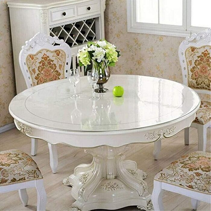 Ever Fairy Round Transparent PVC Tablecloth, Thickness 2 mm, Dia.70 cm, Round Waterproof Table Protector Table Film, Kitchen Dining Room Wood Furniture Protective Cover