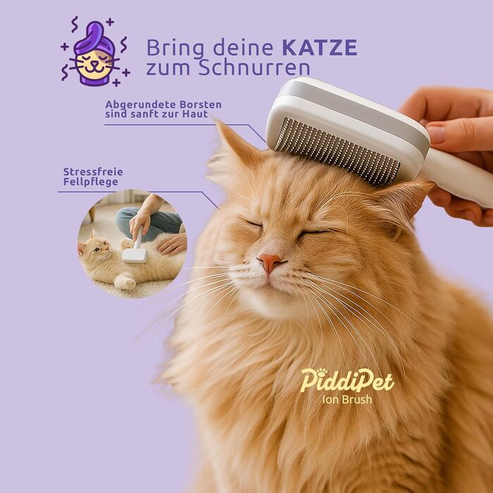 PiddiPet Іонна щітка для грумінгу тварин - електрична щітка для собак та котів, проти ковтунів та підшерстка, зменшує статичну електрику та випадання шерсті, м'яка, самоочисна, для чутливої шкіри