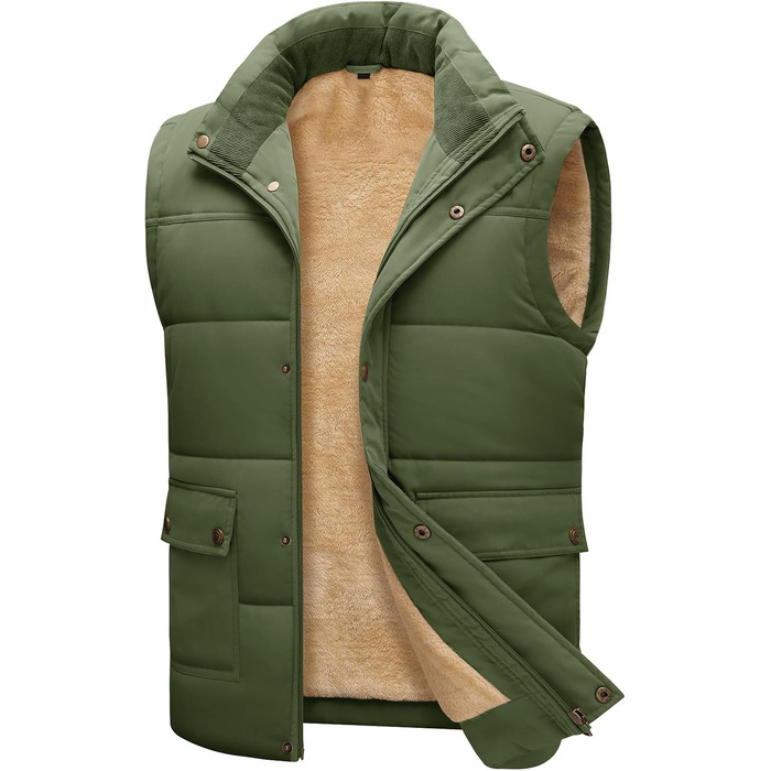 Xnova чоловіча зимова жилетка з підкладкою Thero Sherpa, тепла флісова жилетка, зимова куртка, жилетка для полювання, робоча жилетка, флісова жилетка для активного відпочинку з коміром-стійкою (Зелений, M)