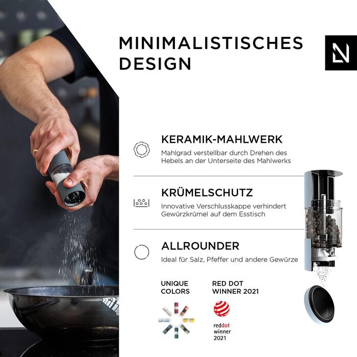 LARS NYSØM Salt and Pepper Mill Set made of Stainless Steel with Adjustable Ceramic Grinder - 2 Pieces | Manual Spice Grinders with High-Quality Design (2 pcs) (Blue)