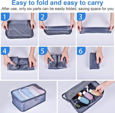 Органайзер для валізи AiQInu, набір 7 шт: кубики для пакування, органайзери для подорожей, сумки для одягу та взуття (Сірий, 6 шт, Single)