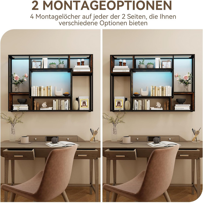 Стильне металеве виноградне реіал на стіну з LED-підсвічуванням, 3 яруси, чорний, 120x80 см