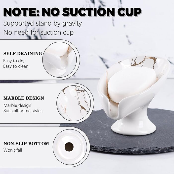 Керамічний тримач для мила, самостійно осушуючий, у формі листка, легко миється, для ванної кімнати, кухні, душу (білий)