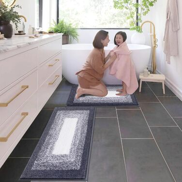 Enyhom Super Soft Microfiber Bath Mats - Absorbent, Non-Slip, Machine Washable Rugs for Bathroom & Shower (45x65 + 45x120 cm, Dark Grey)