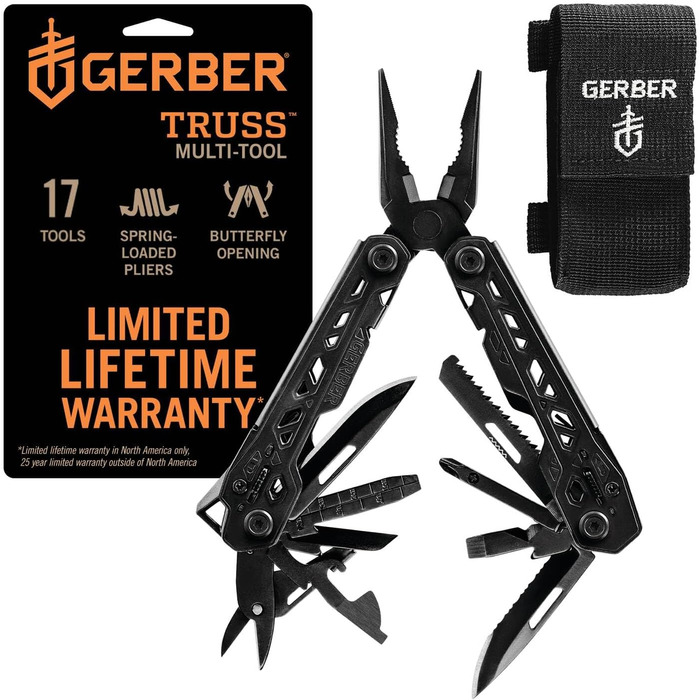 Gerber Multi-Tool with Nylon Sheath and 17 Functions, Truss Multi-Tool, Black, 30-001780