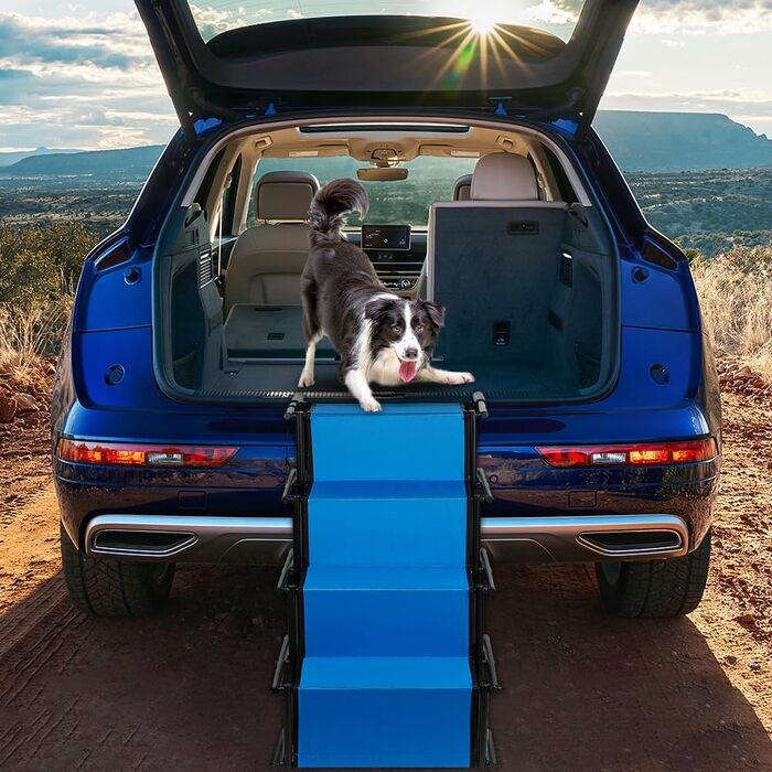 Рампа для собак, складана, 4 сходинки, для будь-якого авто, до 75 кг, водонепроникна, поліестер, Оксфорд Метал (блакитна)