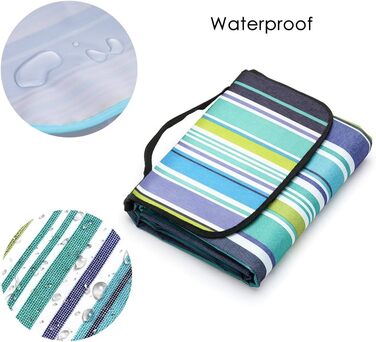 Плед для пікніка LIVEHITOP водонепроникний XXL 150x200 см, синій в смужку – для пляжу, кемпінгу, парку, барбекю