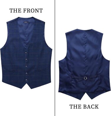 Жилет для чоловіків HISDERN з візерунком у клітинку, блакитний, бавовна | Формальний костюмний жилет