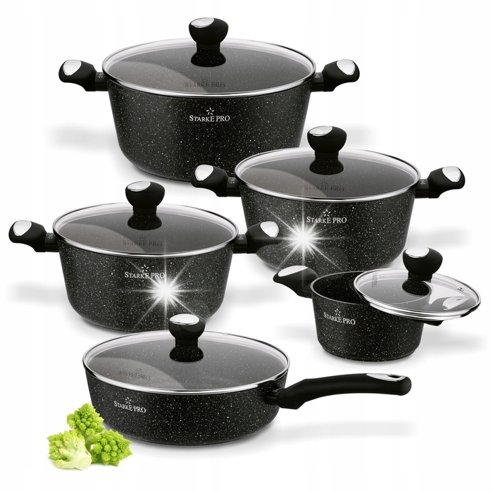 Набір посуду Starke Pro Strappo Marble (каструлі та сковорідки) для індукційних плит, 10 предметів