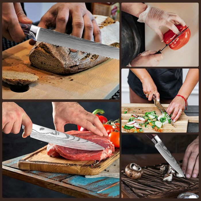 Набір кухонних ножів 5 шт. з нержавіючої сталі, преміум якість, ергономічні дерев'яні ручки, професійний кухонний набір, подарункова коробка