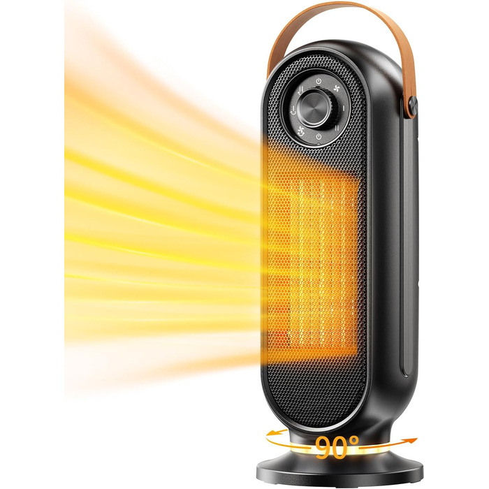 Електричний обігрівач для дому, офісу та спальні, 1500W, з термостатом, тихий, чорний