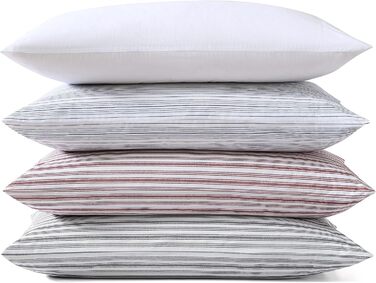 Nautica Standard Pillowcase Set, 2-Piece, Cotton Percale Bedding, Casual Home Decor (Coleridge Stripe Red, 50.8 x 76.2 cm)