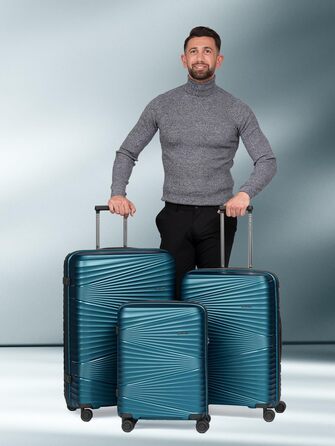 Набір валіз з жорстким корпусом 3 шт. | Turquoise Metallic Collection 02 | Міцний поліпропілен, 4 колеса, TSA-замок