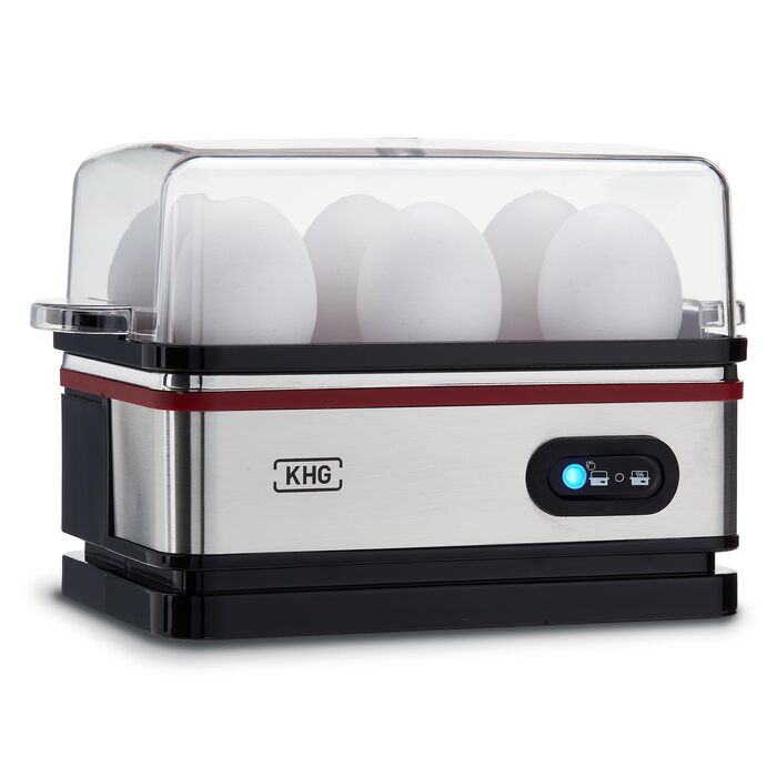 Електричний яйцеварка KHG EK-600SE: 6 яєць, нержавіюча сталь, з підігрівом, ретро-дизайн, з будильником та мірним стаканом, 400 Вт