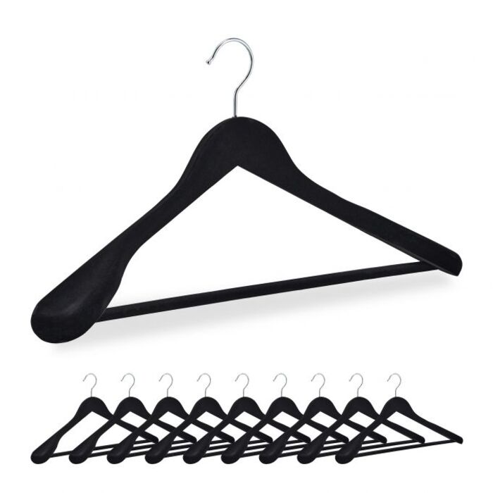 Relaxdays Black Velvet Clothes Hangers, 10-Piece Set