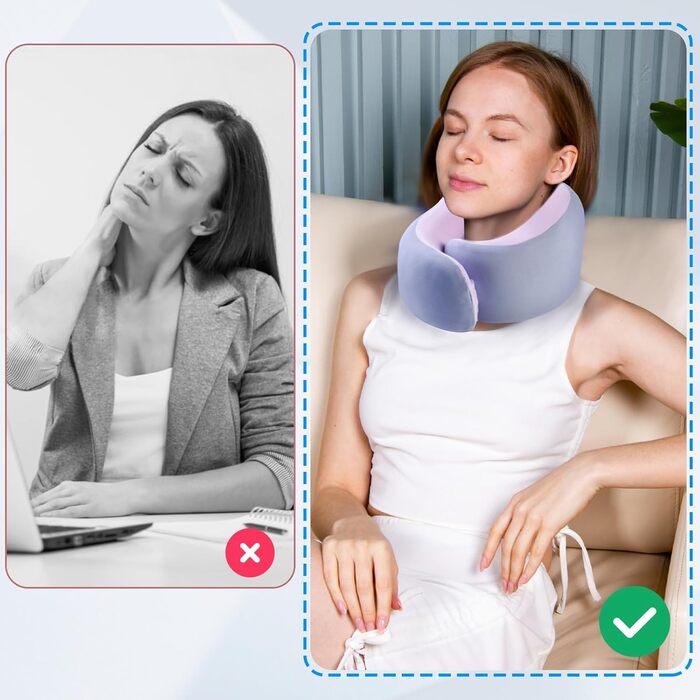 Подушка для шиї Gemice для подорожей, літака, з кріпленням на липучці, з піною з пам'яті, для дорослих, аксесуари для літака, сіра та фіолетова