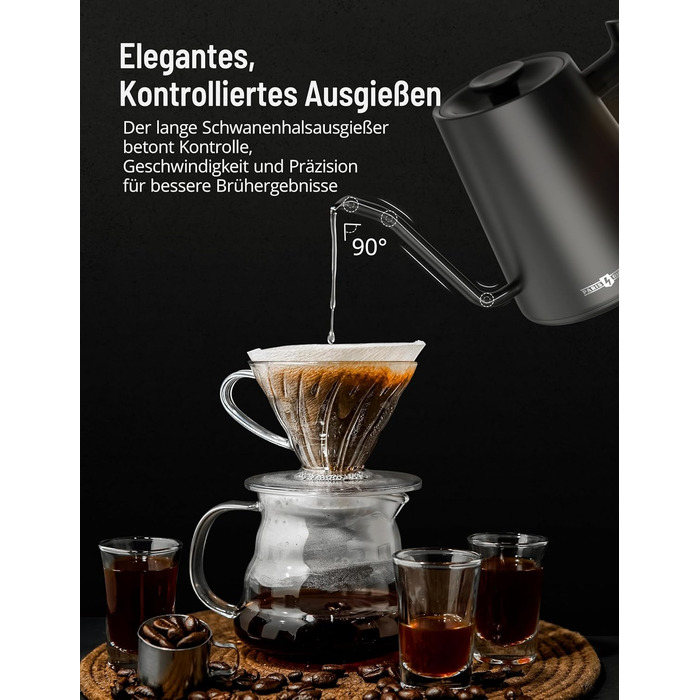 PARIS RHÔNE Swan Neck Kettle - 0.9L Temperature Control Kettle with Indicator, Knob, and 24-Hour Keep Warm Function - Dark Green