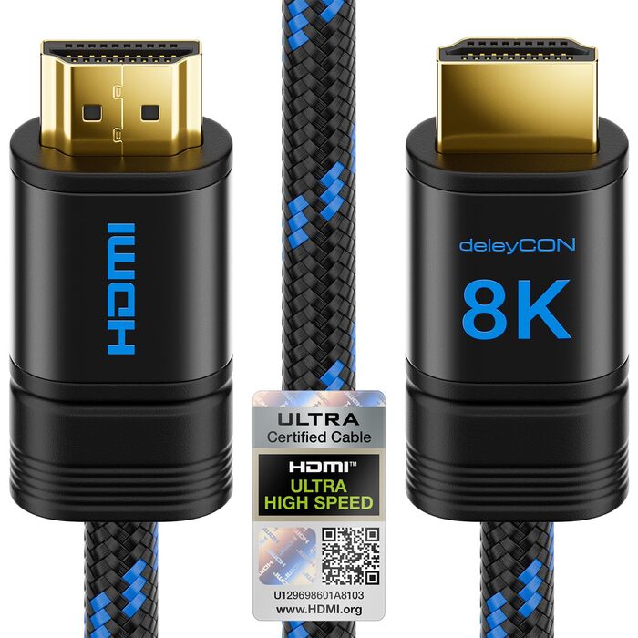 Кабель HDMI 2.1b deleyCON 2 м, 8K@60Hz, 4K@120Hz, eARC, HDCP 2.3, для TV, PS5, Xbox, Soundbar, Monitor, Gaming