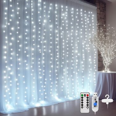 Льодогенератор 3Mx3M 300 LED, USB, з пультом та таймером, для декору приміщень, водонепроникний, білий