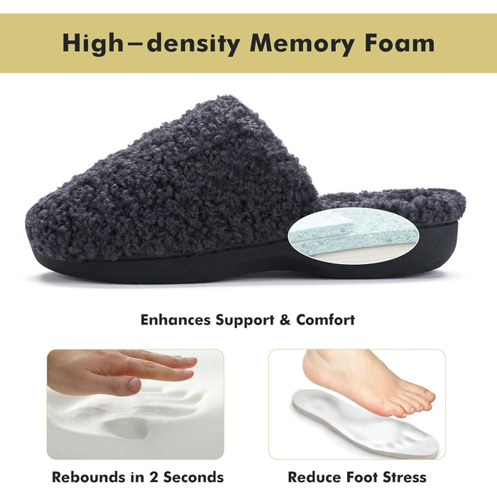 Жіночі халапи YOLIS Flauschig з підтримкою склепіння стопи, м'які та зручні, з піною Memory Foam, теплі для дому та вулиці (40/41 EU, сірий)
