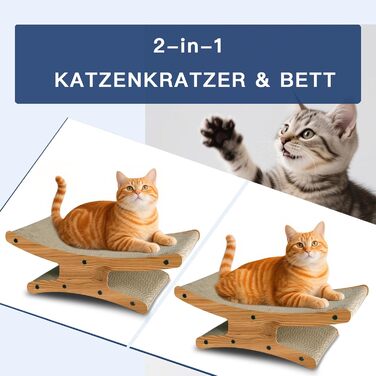 Котяче дряпальний комплекс з будиночком - XL дряпка з картону для кішок 56x26x20 см - Міцне ліжко-дряпка, місце для відпочинку з іграшкою, дерево