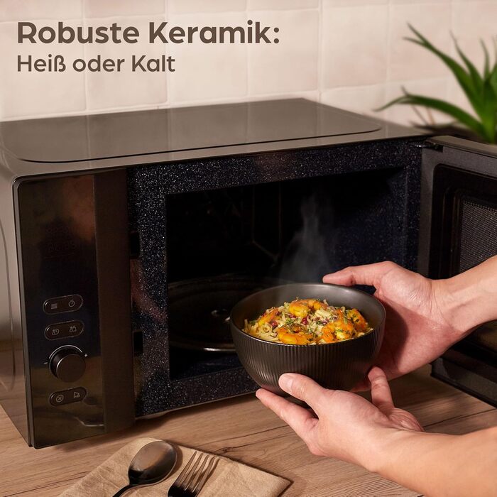 Набір мисок для мюслі Praknu (6 шт.) 700 мл - кераміка, чорний матовий - для супу, салату, мюслі. Можна використовувати в мікрохвильовій печі та мити в посудомийній машині.