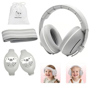Навушники-захист від шуму для малюків 2-в-1 - сірі, до 48 місяців, регульоване антиковзне обруч, м'які та легкі
