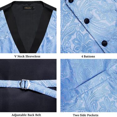 Костюм чоловічий DiBanGu 7-частинний: жакардовий піджак, жилет, краватка, кравецький комірець, сорочка, штани. Ідеально для весілля, свят, офіційних заходів. Кольори: золото та чорний (XXL, небесно-блакитний)