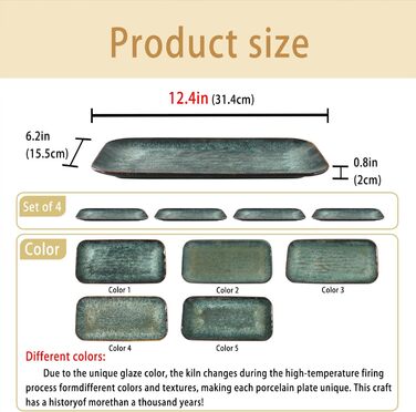 Набір керамічних тарілок YA JU (4 шт.) для основних страв, стейків, пасти, ризотто та закусок. Мікрохвильова піч, духовка, мийка посуду, стійкість до подряпин. Чорний прямокутний посуд