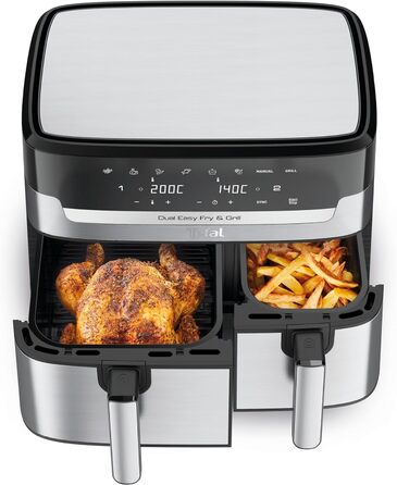 Tefal EY905D Easy Fry & Grill Dual Air Fryer 8.3 L 2700W Grilling Function, Black, Metallic