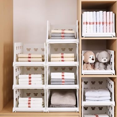 Hossejoy Extra Large Set of 4 Stackable Closet Storage Organizers, Foldable Closet Storage Box Organizers, Plastic Closet Organizer, Shelves, Basket, Bedroom, Office