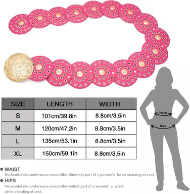 Жіночий шкіряний пояс LIMHOO з вирізами, круглий, бохо-вестерн, золотисто-рожево-червоний, 101 см
