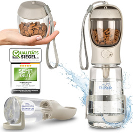 Водяна пляшка для собак Fellnase з підставкою та дозатором корму - 550 мл, для собак та котів, з клапаном зворотного потоку води, не протікає (Сірий велюр)