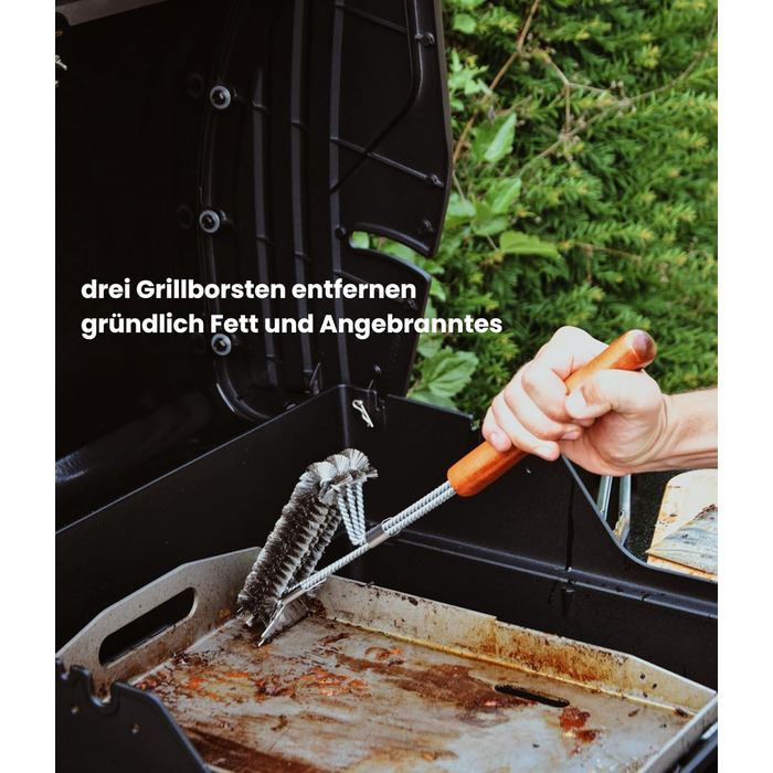 Набір гриль-посуду LEÓN Goods®: щипці, лопатка, виделка, щітка для гриля (4 шт.) з нержавіючої сталі та акації, для газових грилів. Ідеальний подарунок для гриля!